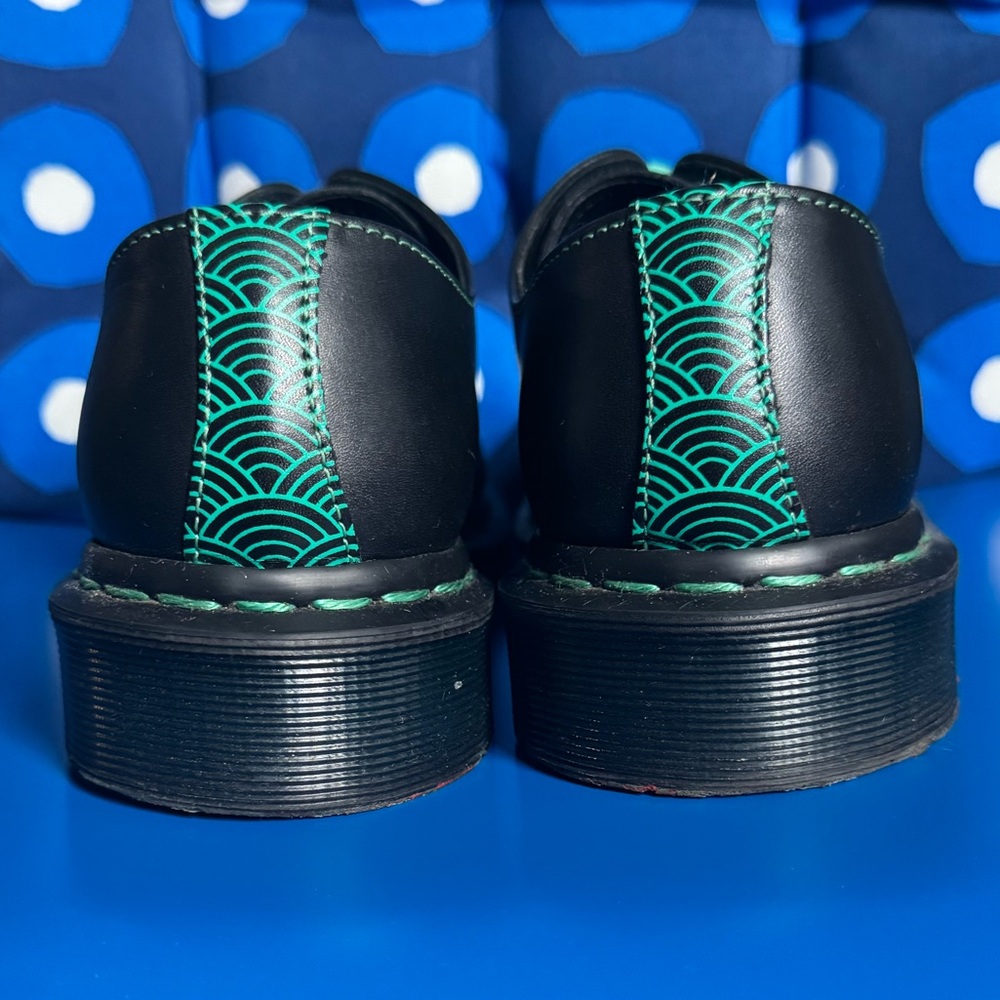 Rare Dr. Martens Black 1461 Green Teal Laces Stitching New Year Women’s US 8 UK6 - Picture 9 of 11